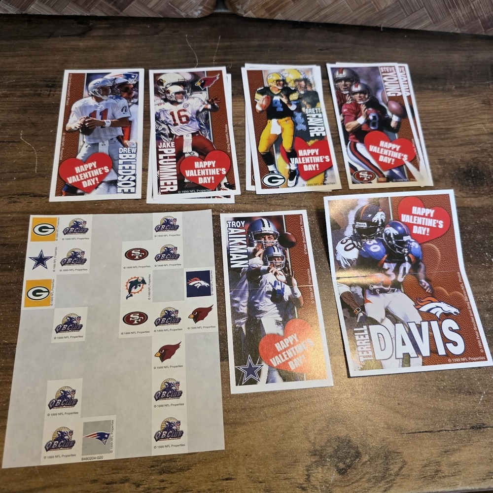 NFL Valentine's‎ Day Cards & Stickers Brett Favre Steve Young Bledsoe Lot of 9